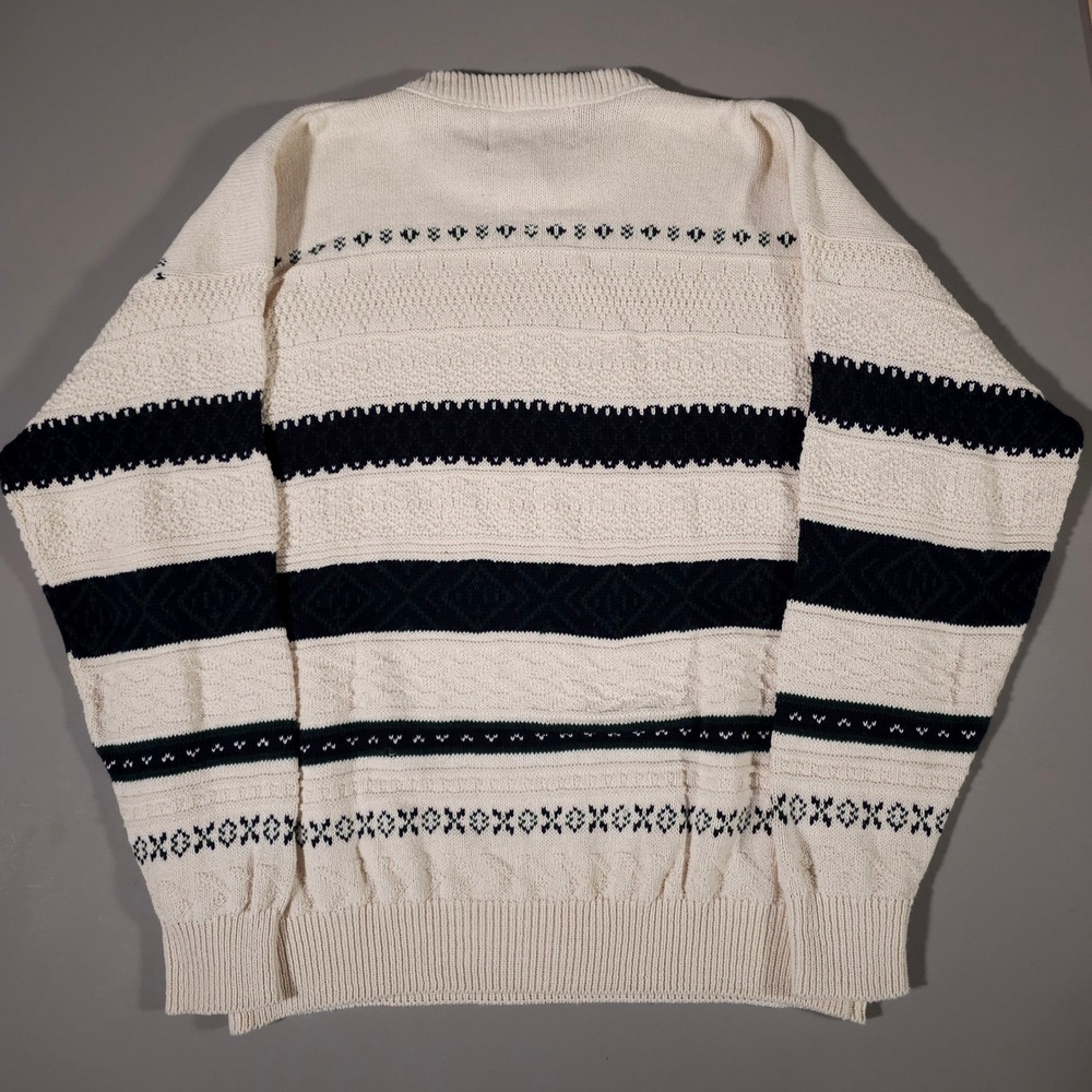 Ash Creek Trading Sweater Mens XL Cream Navy Striped Textured Cotton Knit USA - Picture 5 of 5